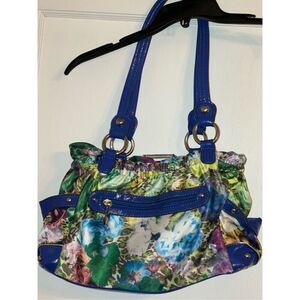 Vtg Wilsons Leather exotic floral purse bag pocketbook with buckle Trim patent l